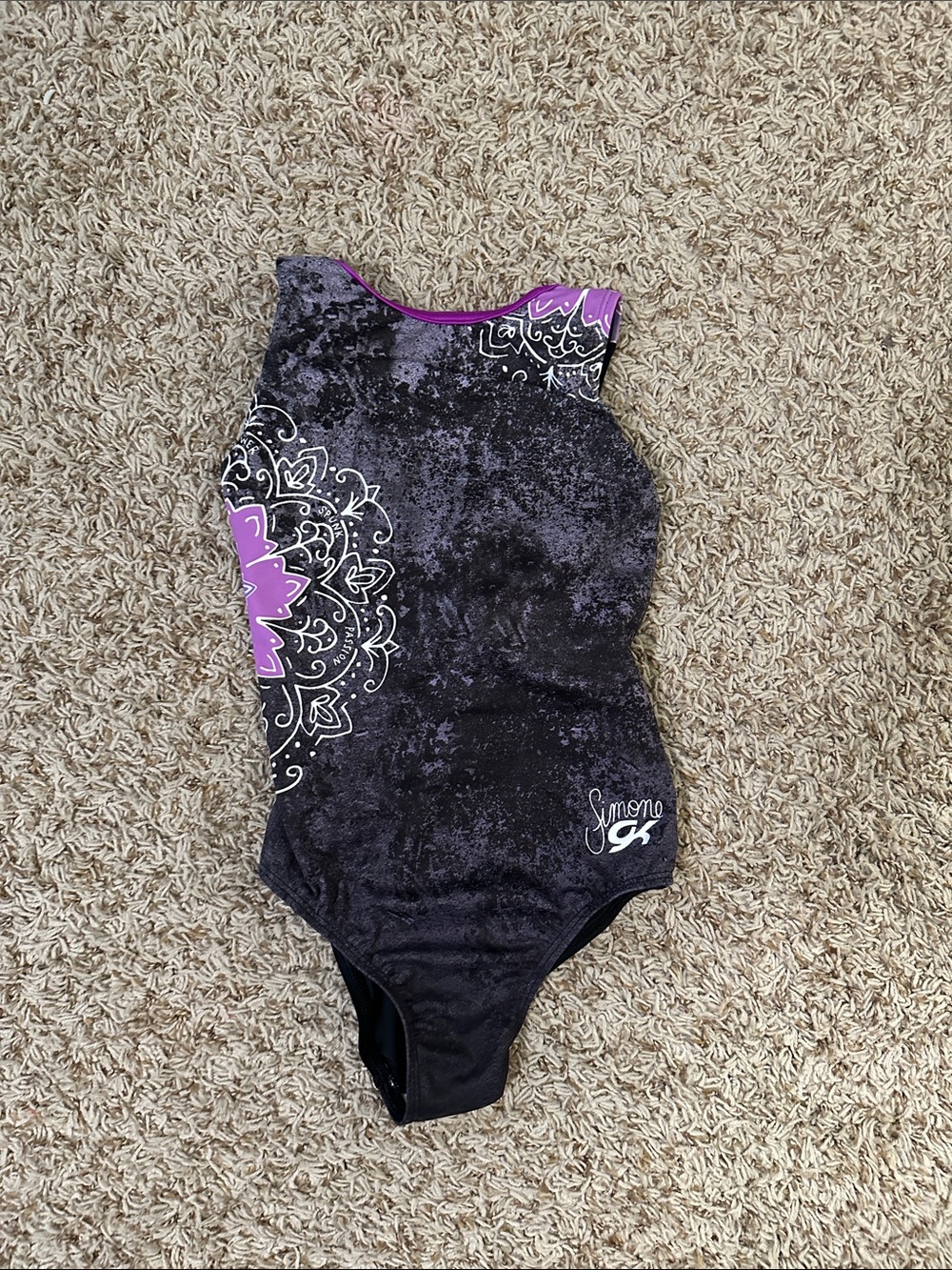 GK Black and Purple Floral-Accent Girls gymnastics Leotard